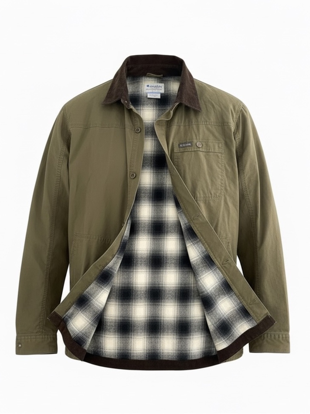 Columbia Outdoor Olive Utility Chore Jacket with Plaid Lining